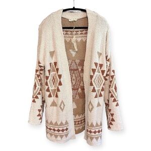 New In-Boutique Aztec long Sweater-Very soft and comfy-Cream & Brown-NWT
